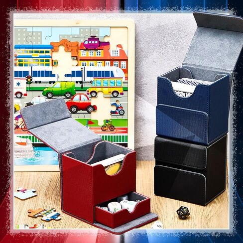 Locmeo 3 Pcs Card Storage Box with Dice Tray Collectible 100+ Deck Case PU Leather Magnet Playing Card Case for TCG CCG MTG Gathering Game Sleeved Cards, Black Green Blue in Saudi Arabia