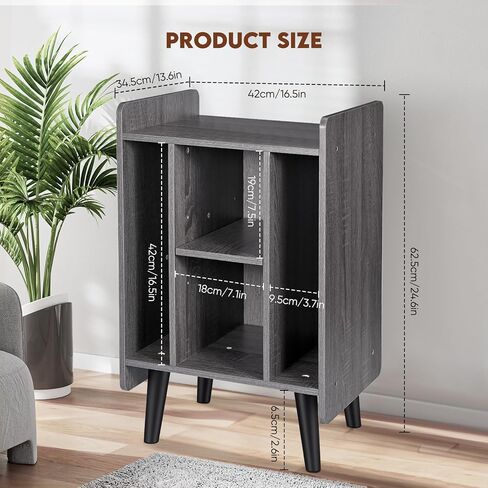 Record Player Stand, Record Player Cabinet Turntable Stand with Vinyl Storage, Audio Rack, Table Nightstand with Wood Legs for Bedroom Living Room Office (Grey) in Saudi Arabia