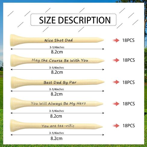 Deekin 90 PCS Father's Day Dad Golf Gifts for Men, 3-1/4 inch Funny Wooden Golf Tees with Warm Words and Kraft Box, Golfing Gifts Presents for Dad Grandpa Grandfather in Saudi Arabia