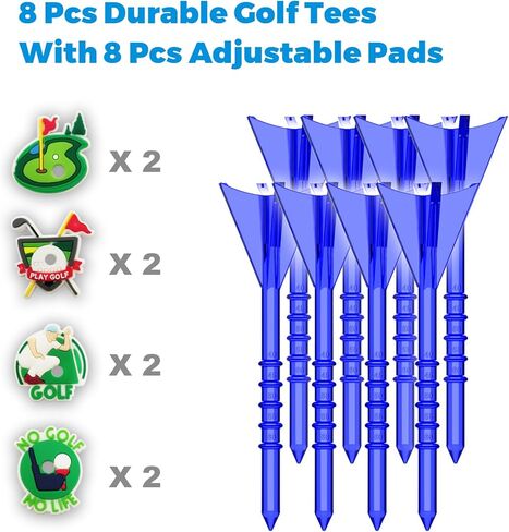 Golf Tees 8 Pcs Premium Golf Tees, Adjustable & Durable Golf Tees, with 4 Kinds of Adjustable Pad Mark,Tee Off with Greater Consistency and Shoot Better Scores in Kuwait