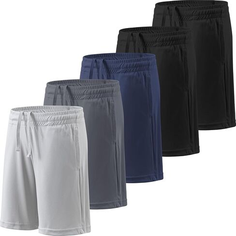 5 Pack Boys Athletic Shorts Active Performance Youth Kids Basketball Shorts Quick Dry with Elastic Waist Pockets in Saudi Arabia