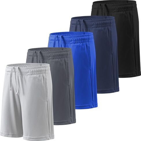 5 Pack Boys Athletic Shorts Active Performance Youth Kids Basketball Shorts Quick Dry with Elastic Waist Pockets in Saudi Arabia