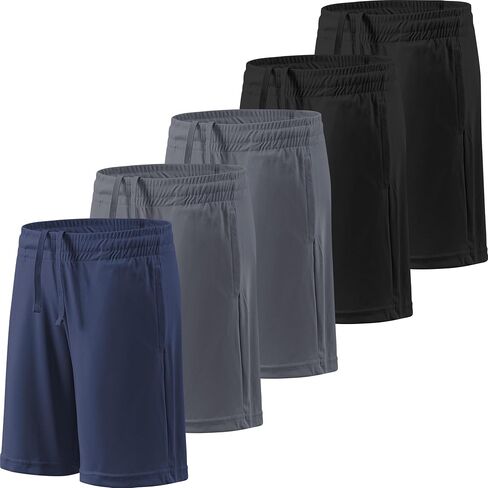 5 Pack Boys Athletic Shorts Active Performance Youth Kids Basketball Shorts Quick Dry with Elastic Waist Pockets in Saudi Arabia