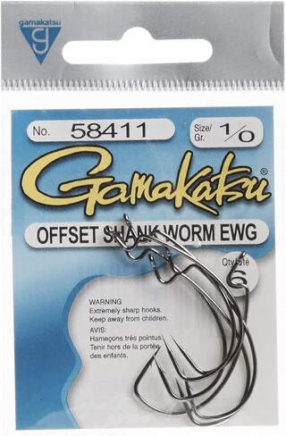 Gamakatsu 58411 EWG Worm Hooks Loose, 6-Pack, Sz1/0 NS, Black in Saudi Arabia