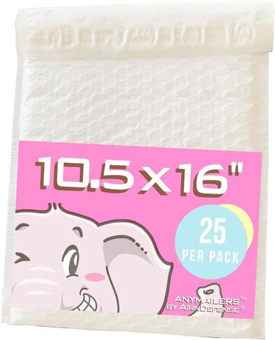 Anymailers White Bubble Mailers 10.5x16 Inch 25 Pack Poly Padded Envelopes by AirnDefense in Saudi Arabia