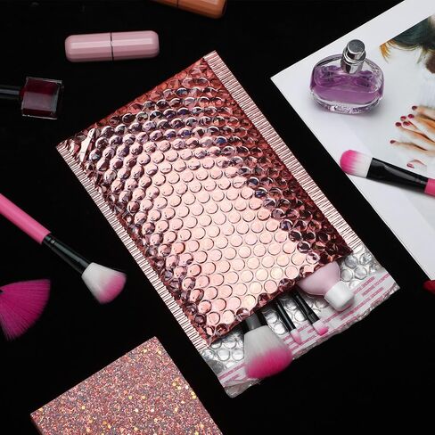 Fulmoon 30 Pieces Holographic Bubble Mailers 4x8 Inch Padded Mailer Holographic Bubble Mailers Padded Envelopes Self Sealing Cushion Envelopes for Mailing Shipping and Packing (Rose Gold) in Saudi Arabia