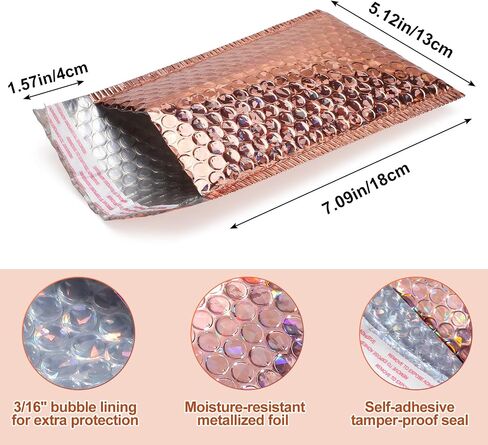 Fulmoon 30 Pieces Holographic Bubble Mailers 4x8 Inch Padded Mailer Holographic Bubble Mailers Padded Envelopes Self Sealing Cushion Envelopes for Mailing Shipping and Packing (Rose Gold) in Saudi Arabia