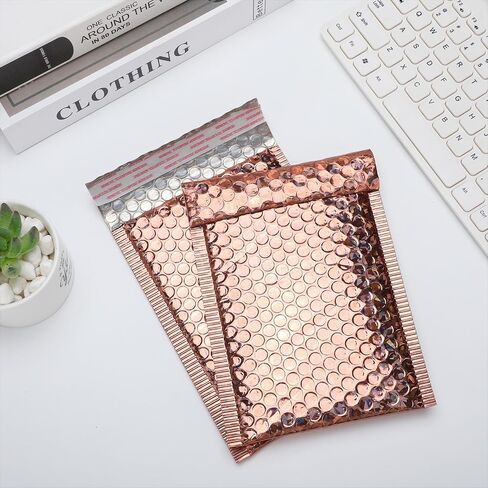Fulmoon 30 Pieces Holographic Bubble Mailers 4x8 Inch Padded Mailer Holographic Bubble Mailers Padded Envelopes Self Sealing Cushion Envelopes for Mailing Shipping and Packing (Rose Gold) in Saudi Arabia