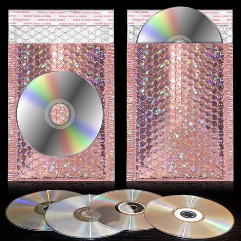 Fulmoon 30 Pieces Holographic Bubble Mailers 4x8 Inch Padded Mailer Holographic Bubble Mailers Padded Envelopes Self Sealing Cushion Envelopes for Mailing Shipping and Packing (Rose Gold) in Saudi Arabia