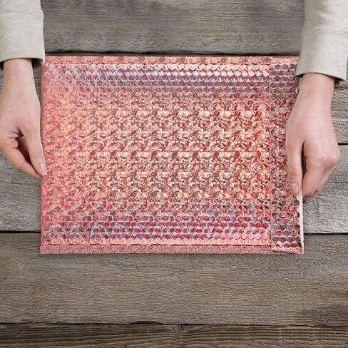 Fulmoon 30 Pieces Holographic Bubble Mailers 4x8 Inch Padded Mailer Holographic Bubble Mailers Padded Envelopes Self Sealing Cushion Envelopes for Mailing Shipping and Packing (Rose Gold) in Saudi Arabia