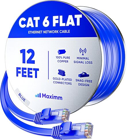 Cat 7 Ethernet Cable 0.6 ft - with a Flat, Space-Saving Design High-Speed Internet & Network LAN Patch Cable, RJ45 Connectors - 0.6ft / Blue - Perfect for Gaming, Streaming, and More in Saudi Arabia