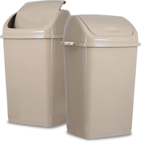 Superio 1.25 Gal Mini Plastic Trash Can with Swing Top Lid Small Waste Bin for Countertop, Desk, Vanity, Bathroom 5 Quart (Beige/Brown) in Kuwait