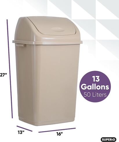 Superio 1.25 Gal Mini Plastic Trash Can with Swing Top Lid Small Waste Bin for Countertop, Desk, Vanity, Bathroom 5 Quart (Beige/Brown) in Kuwait