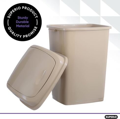 Superio 1.25 Gal Mini Plastic Trash Can with Swing Top Lid Small Waste Bin for Countertop, Desk, Vanity, Bathroom 5 Quart (Beige/Brown) in Kuwait