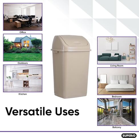 Superio 1.25 Gal Mini Plastic Trash Can with Swing Top Lid Small Waste Bin for Countertop, Desk, Vanity, Bathroom 5 Quart (Beige/Brown) in Kuwait