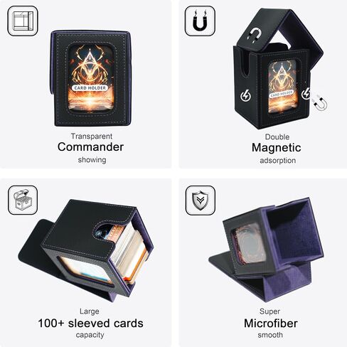 LAUDAWSUN TCG MTG Card Deck Box for Commander Sports Organize Display, Magnetic Card Storage Box Gathering 100 sleeved Magic Trading Cards with 1 Toploader and 2 Dividers (Black&Purple) in Saudi Arabia
