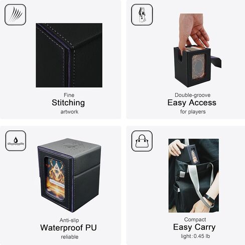 LAUDAWSUN TCG MTG Card Deck Box for Commander Sports Organize Display, Magnetic Card Storage Box Gathering 100 sleeved Magic Trading Cards with 1 Toploader and 2 Dividers (Black&Purple) in Saudi Arabia