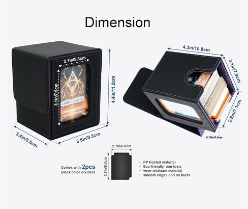 LAUDAWSUN TCG MTG Card Deck Box for Commander Sports Organize Display, Magnetic Card Storage Box Gathering 100 sleeved Magic Trading Cards with 1 Toploader and 2 Dividers (Black&Purple) in Saudi Arabia