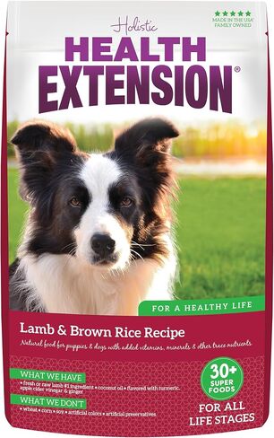 Health Extension Dry Dog Food, Natural Food for All Puppies & Dogs with Added Vitamins & Mineral, Lamb & Brown Rice Recipe (1 Lb / 0.4 Kg) in Saudi Arabia