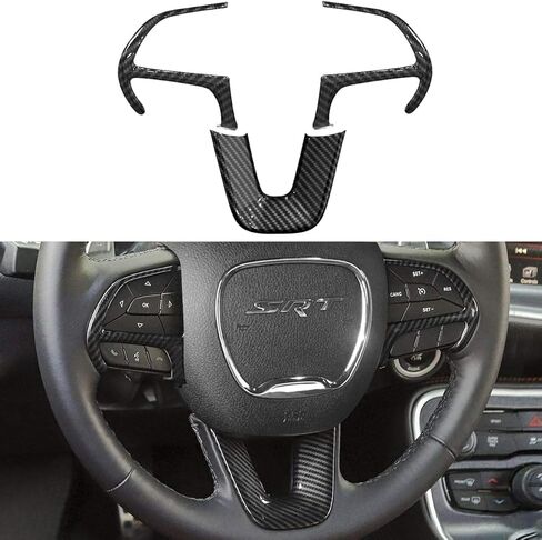 Carbon Fiber Steering Wheel Trim for for Dodge Durango 2014-2021, Dodge Charger Challenger 2015-2021, Jeep Grand Cherokee SRT8 2014-2021 Steering Wheel Decoration Dodge Accessories |Black| in Kuwait