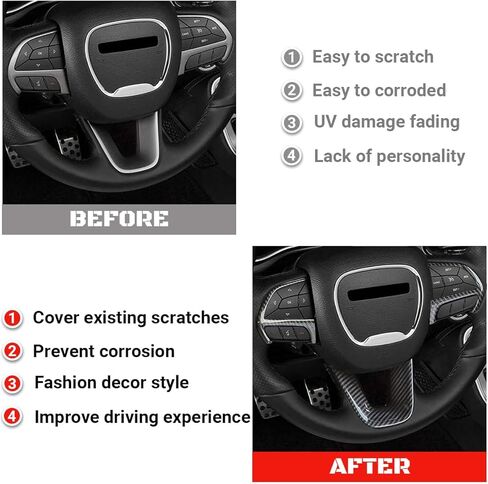 Carbon Fiber Steering Wheel Trim for for Dodge Durango 2014-2021, Dodge Charger Challenger 2015-2021, Jeep Grand Cherokee SRT8 2014-2021 Steering Wheel Decoration Dodge Accessories |Black| in Kuwait