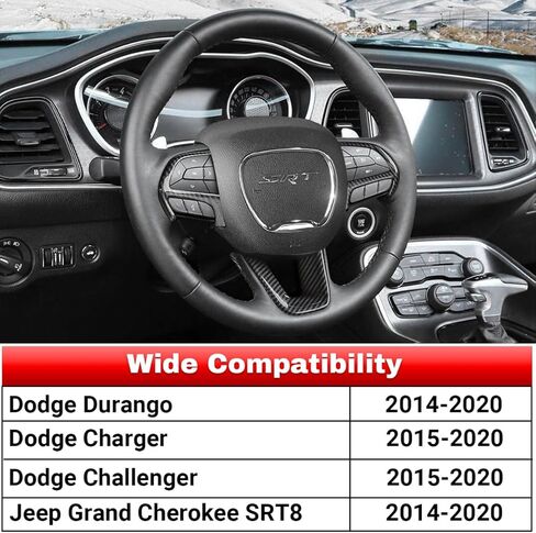 Carbon Fiber Steering Wheel Trim for for Dodge Durango 2014-2021, Dodge Charger Challenger 2015-2021, Jeep Grand Cherokee SRT8 2014-2021 Steering Wheel Decoration Dodge Accessories |Black| in Kuwait