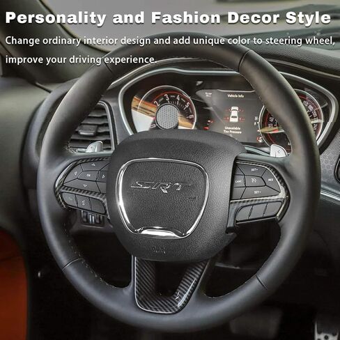 Carbon Fiber Steering Wheel Trim for for Dodge Durango 2014-2021, Dodge Charger Challenger 2015-2021, Jeep Grand Cherokee SRT8 2014-2021 Steering Wheel Decoration Dodge Accessories |Black| in Kuwait