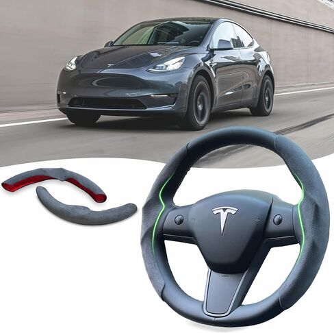 غطاء عجلة القيادة لطراز Tesla 3 موديل Y - واقي التفاف عجلة القيادة ABS لملحقات Tesla الداخلية (أسود متدفق) in Kuwait