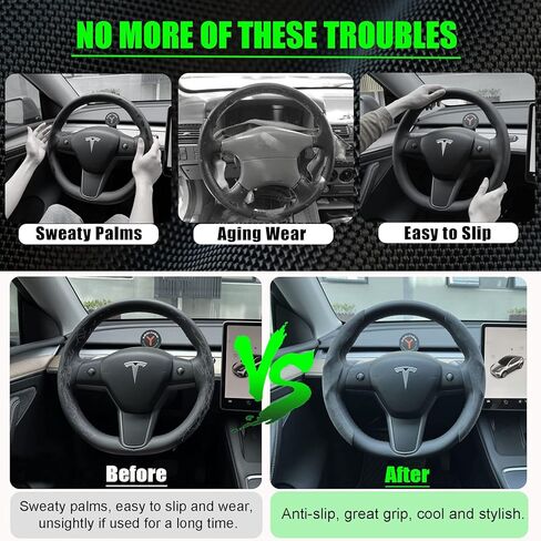 غطاء عجلة القيادة لطراز Tesla 3 موديل Y - واقي التفاف عجلة القيادة ABS لملحقات Tesla الداخلية (أسود متدفق) in Kuwait