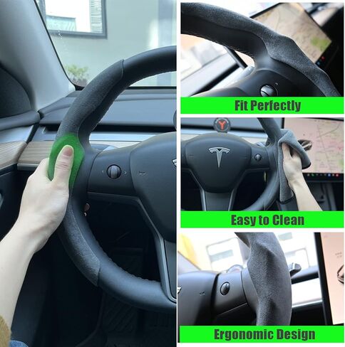 غطاء عجلة القيادة لطراز Tesla 3 موديل Y - واقي التفاف عجلة القيادة ABS لملحقات Tesla الداخلية (أسود متدفق) in Kuwait