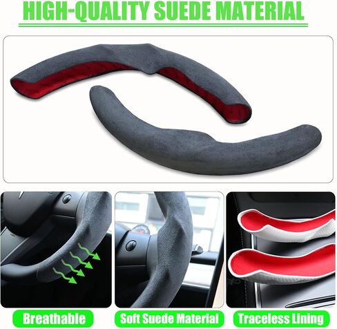 غطاء عجلة القيادة لطراز Tesla 3 موديل Y - واقي التفاف عجلة القيادة ABS لملحقات Tesla الداخلية (أسود متدفق) in Kuwait