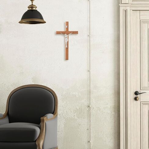 Meolyx Crucifix-Wall-Cross-Set صلبان كاثوليكية مصنوعة يدويًا مع مسبحة خشبية، صليب تعليق على الحائط يسوع المسيحي لديكور المنزل، هدية للعائلة - 8 بوصة in Saudi Arabia