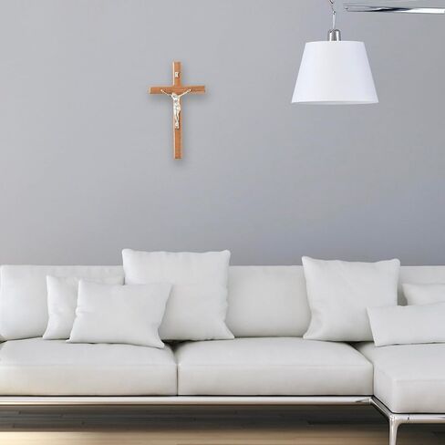Meolyx Crucifix-Wall-Cross-Set صلبان كاثوليكية مصنوعة يدويًا مع مسبحة خشبية، صليب تعليق على الحائط يسوع المسيحي لديكور المنزل، هدية للعائلة - 8 بوصة in Saudi Arabia