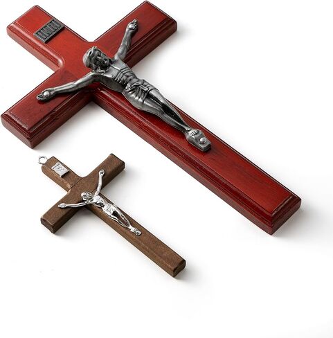 Meolyx Crucifix-Wall-Cross-Set صلبان كاثوليكية مصنوعة يدويًا مع مسبحة خشبية، صليب تعليق على الحائط يسوع المسيحي لديكور المنزل، هدية للعائلة - 8 بوصة in Saudi Arabia