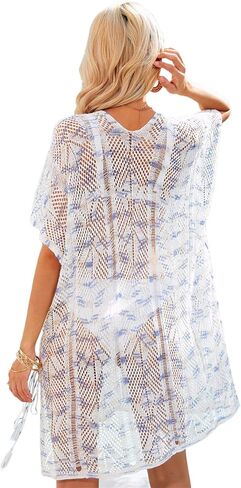 Spmor Women Swimsuits Cover Ups Knit V Neck Crochet Short Sleeve Tie Side Coverups in Saudi Arabia