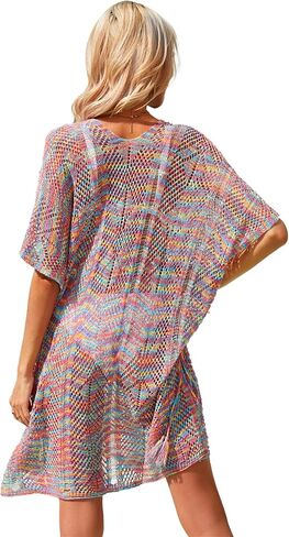 Spmor Women Swimsuits Cover Ups Knit V Neck Crochet Short Sleeve Tie Side Coverups in Saudi Arabia