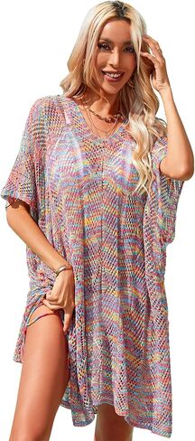 Spmor Women Swimsuits Cover Ups Knit V Neck Crochet Short Sleeve Tie Side Coverups in Saudi Arabia