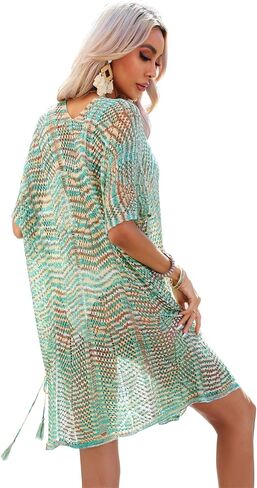 Spmor Women Swimsuits Cover Ups Knit V Neck Crochet Short Sleeve Tie Side Coverups in Saudi Arabia