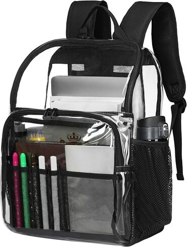Clear Backpacks for School,18'' Large Clear Backpack Heavy Duty Clear Backpack See Through Backpack Clear Bookbag for Student,School,Work,Travel,Brown in Saudi Arabia