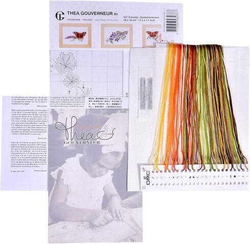 Thea Gouverneur - Counted Cross Stitch Kit - Butterfly-Nasturtium - Aida - 18 Count - Embroidery Kit for Adults - DMC Embroidery Threads and Other Cross Stitch Supplies Included - 437A in Kuwait