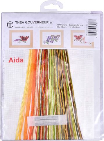 Thea Gouverneur - Counted Cross Stitch Kit - Butterfly-Nasturtium - Aida - 18 Count - Embroidery Kit for Adults - DMC Embroidery Threads and Other Cross Stitch Supplies Included - 437A in Kuwait