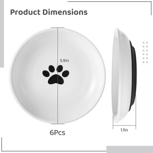 Dorakitten Ceramic Cat Bowls 10 Packs, No Whisker Fatigue Wide Shallow Cat Dishes with Non-Slip Silicone Bottom, Pet Cat Food Water Plates Bowls, 15cm Diameter in Saudi Arabia