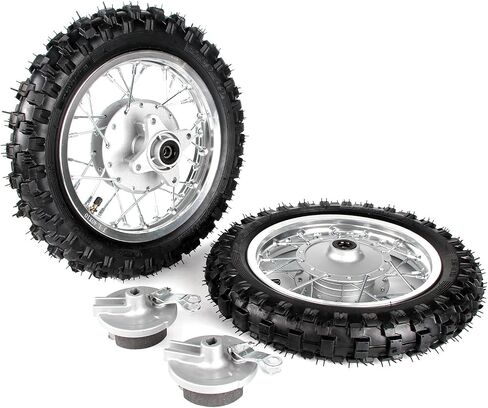SUNQIAO CRF50 Wheels, 2.50-10 Tyres and Tube for CRF50 XR50 SSR 50cc 110cc 125cc Dirt Pit Bike 1.40-10 Alloy Rim, 10" Drum Brake Shoe(Silver) in Saudi Arabia
