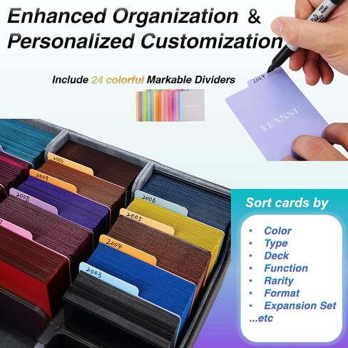 صندوق تخزين بطاقات Venssu لبطاقات التداول مع داعمي البطاقات المخصصة، صندوق سطح السفينة 3000+ Mtg مع 24 علامة تبويب مقسمة ملونة، تخزين بطاقات التداول يناسب بطاقات الألعاب السحرية (أسود وأحمر) in Kuwait