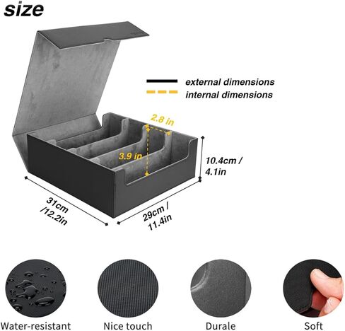صندوق تخزين بطاقات Venssu لبطاقات التداول مع داعمي البطاقات المخصصة، صندوق سطح السفينة 3000+ Mtg مع 24 علامة تبويب مقسمة ملونة، تخزين بطاقات التداول يناسب بطاقات الألعاب السحرية (أسود وأحمر) in Kuwait