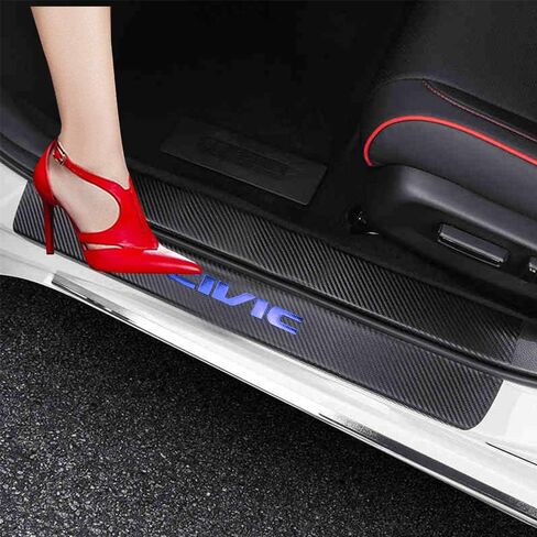 XITER لسيارة Honda Civic 2005-2024 من ألياف الكربون والجلود لعتبة باب السيارة وعتبات حماية وواقي دخول الباب وملحقات قطع الغيار التلقائية 4 قطع (أحمر) in Kuwait