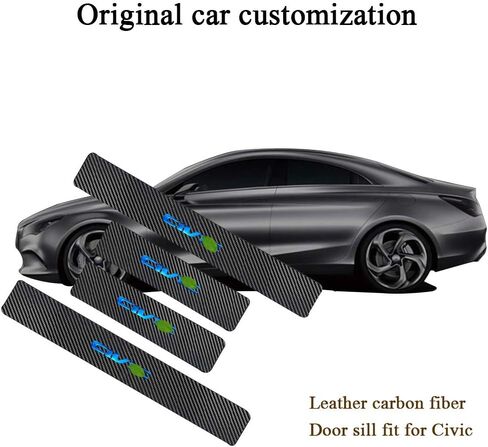 XITER لسيارة Honda Civic 2005-2024 من ألياف الكربون والجلود لعتبة باب السيارة وعتبات حماية وواقي دخول الباب وملحقات قطع الغيار التلقائية 4 قطع (أحمر) in Kuwait