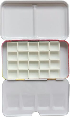 Empty Metal Paint Tin CaseWith 20pcs Half Pans Empty Watercolor Palette White Plastic Magnetic Pans (Yellow with 20pcs Half Pans) in Saudi Arabia