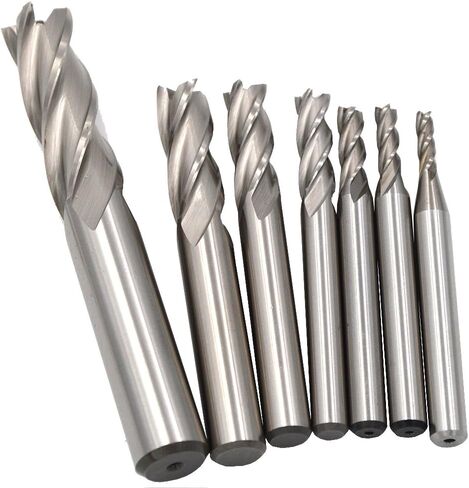 Wokesi Pack of 7Pcs,1/8'' 5/32'' 3/16'' 1/4'' 5/16'' 3/8'' 1/2''Blade Diameter,High Speed Steel (M2AI),Full Grinded,Square Nose End Mill Cutter CNC Router Bits (1/8+5/32+3/16+1/4+5/16+3/8+1/2 4Flute) in Saudi Arabia