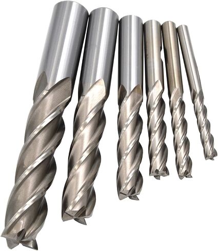 Wokesi Pack of 7Pcs,1/8'' 5/32'' 3/16'' 1/4'' 5/16'' 3/8'' 1/2''Blade Diameter,High Speed Steel (M2AI),Full Grinded,Square Nose End Mill Cutter CNC Router Bits (1/8+5/32+3/16+1/4+5/16+3/8+1/2 4Flute) in Saudi Arabia